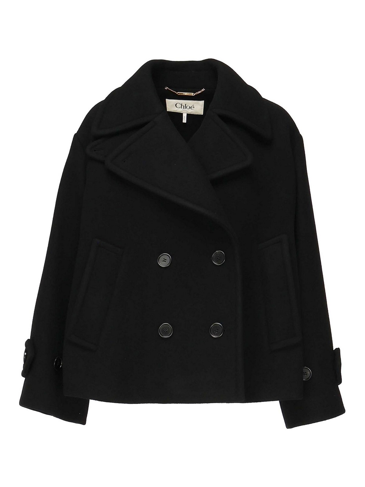 Chloé Short Wool Coat In Black