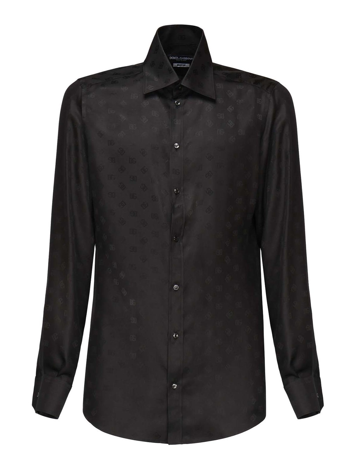 Dolce & Gabbana Jacquard Logo Short Sleeve Shirt In Black