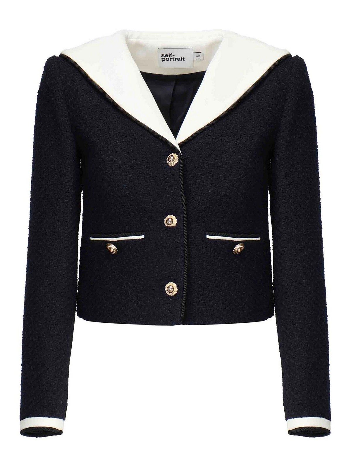 Self-portrait Boucl Jacket With Contrasting Collar In Blue