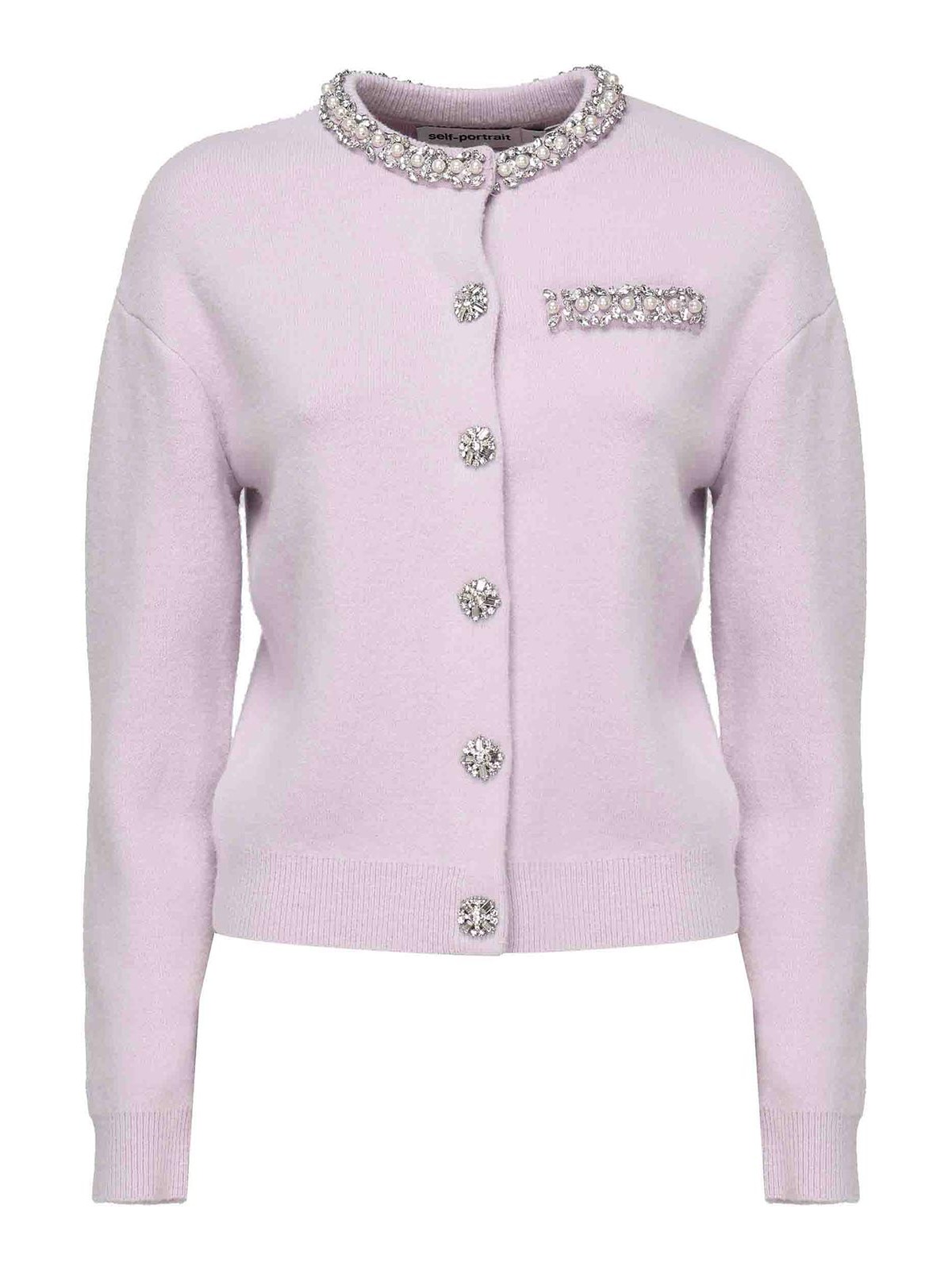 Self-portrait Crystal Trim Cardigan In Purple