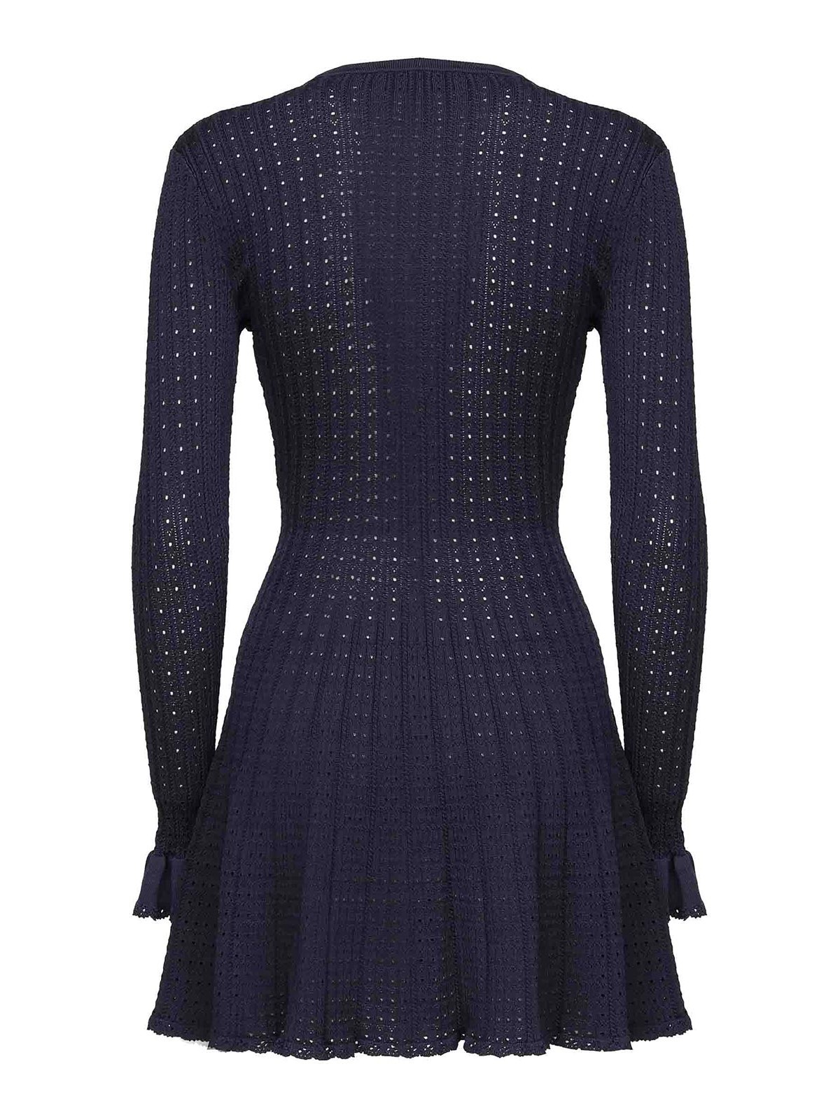 Self-portrait Self Portrait Women Perforated Knit Short Dress With Removable Lace Brooch In Blue
