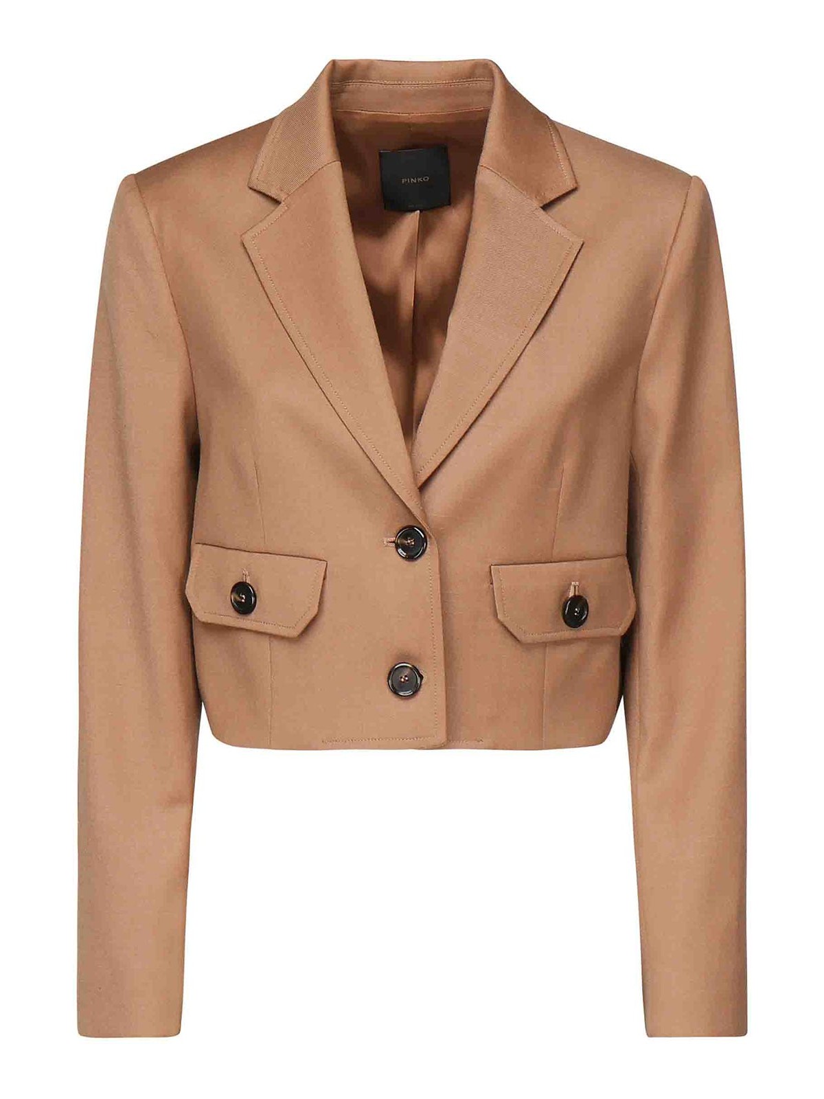 Pinko Short Single-breasted Wool Flannel Blazer In Brown