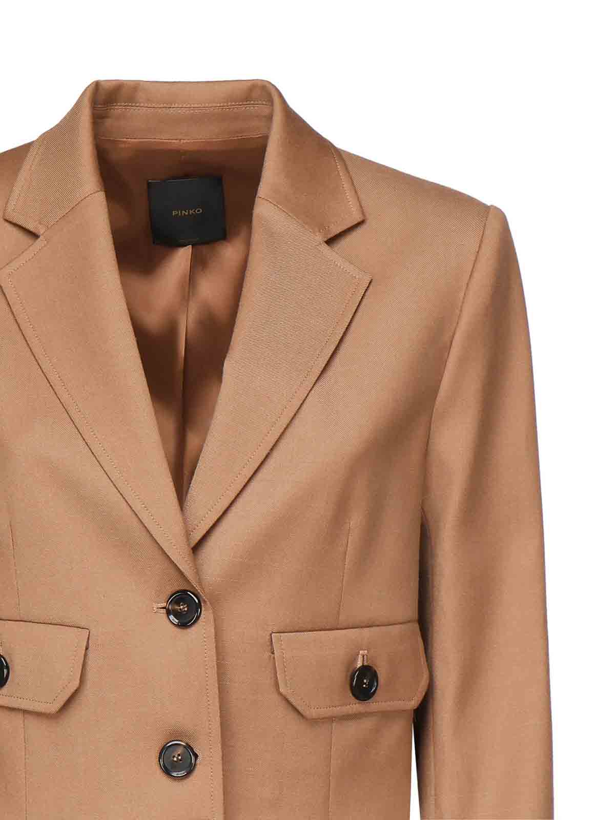 Pinko Short Single-breasted Wool Flannel Blazer In Brown