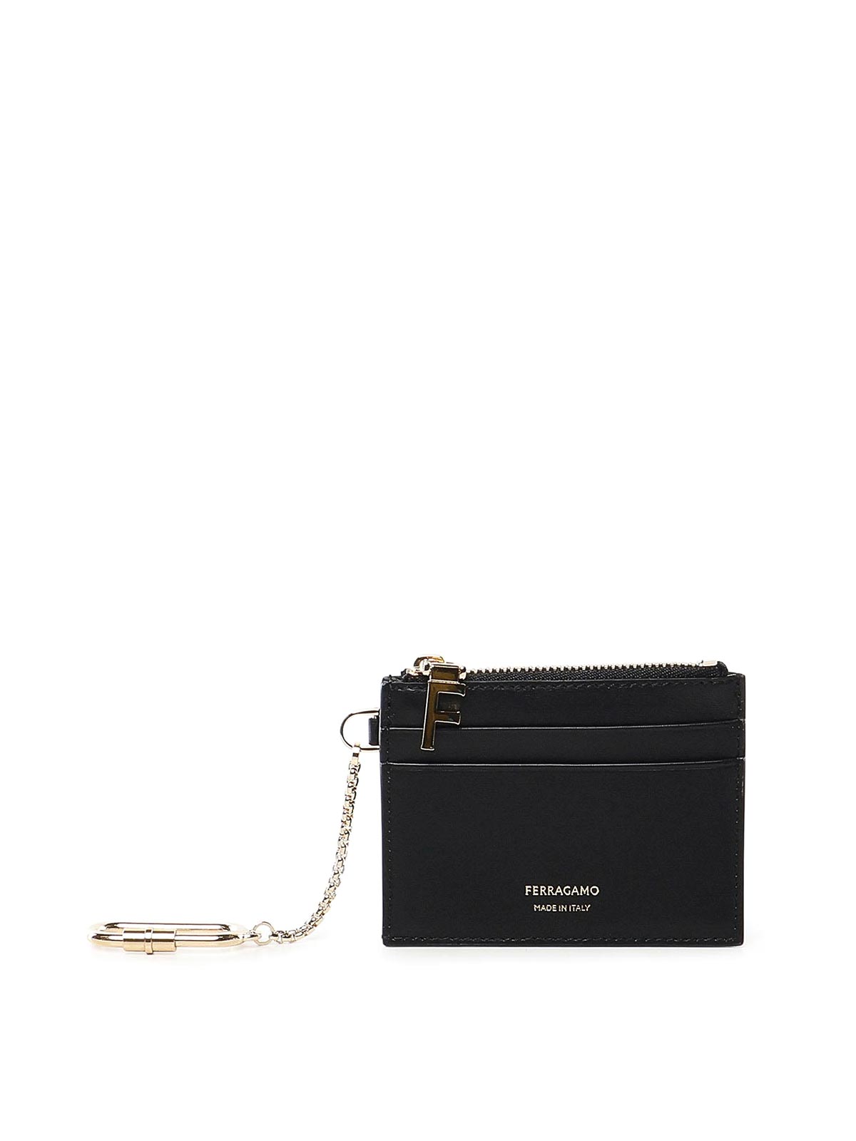 Ferragamo Card Holder With Key Ring In Black