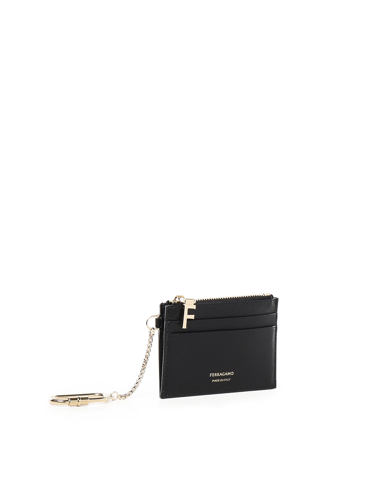 Ferragamo Card Holder With Key Ring In Black