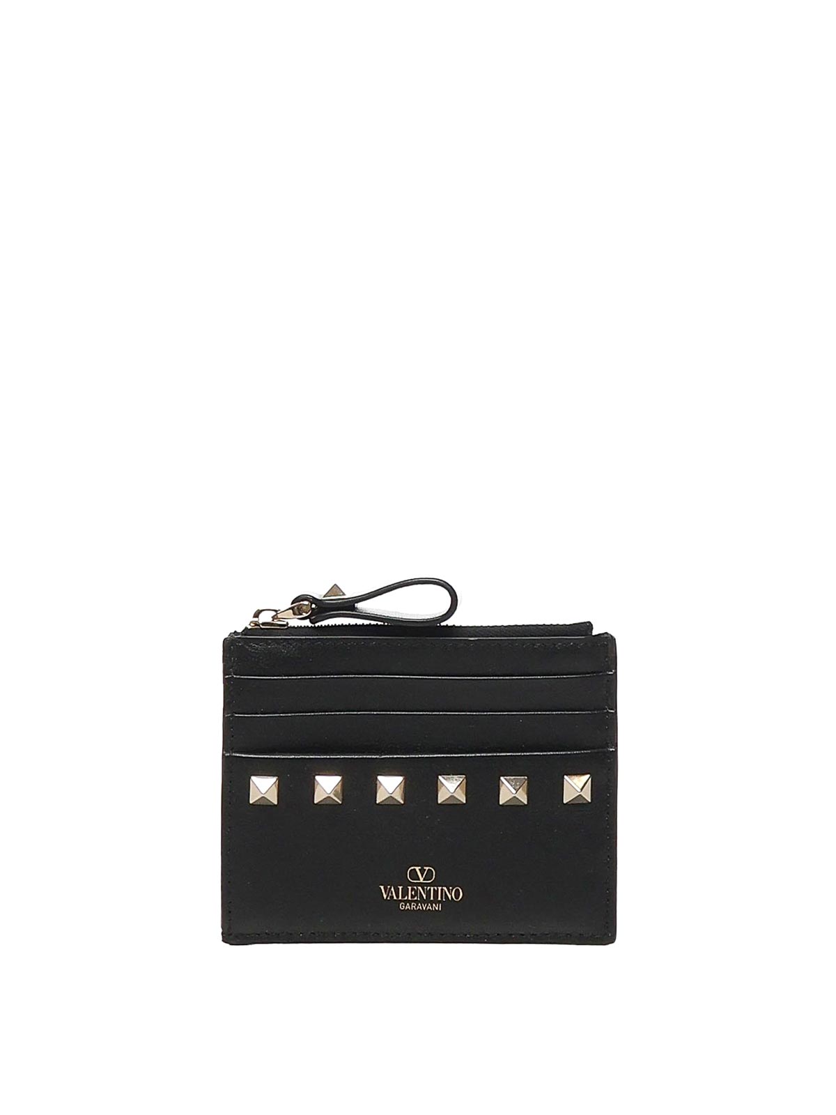 Valentino Garavani Rockstud Zip Around Card Holder In Black