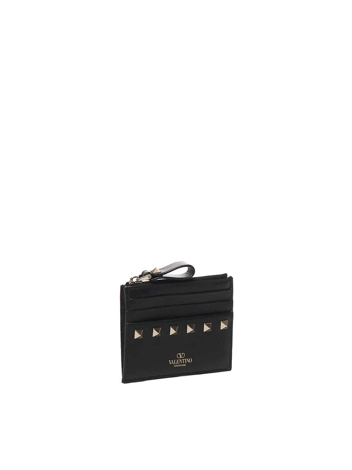 Valentino Rockstud Zip Around Card Holder In Black