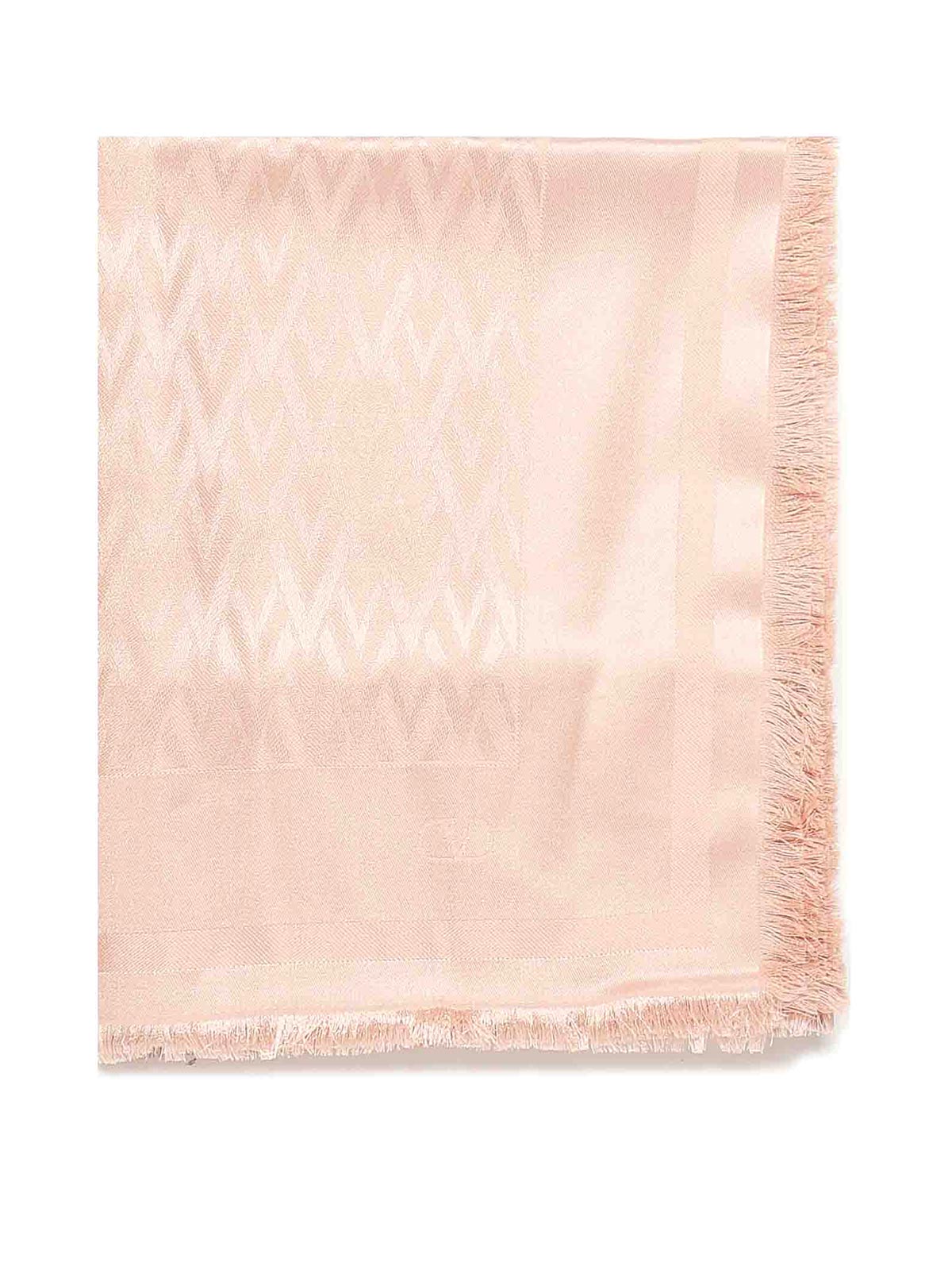 Valentino Toute La V Shawl In Silk And Wool In Nude