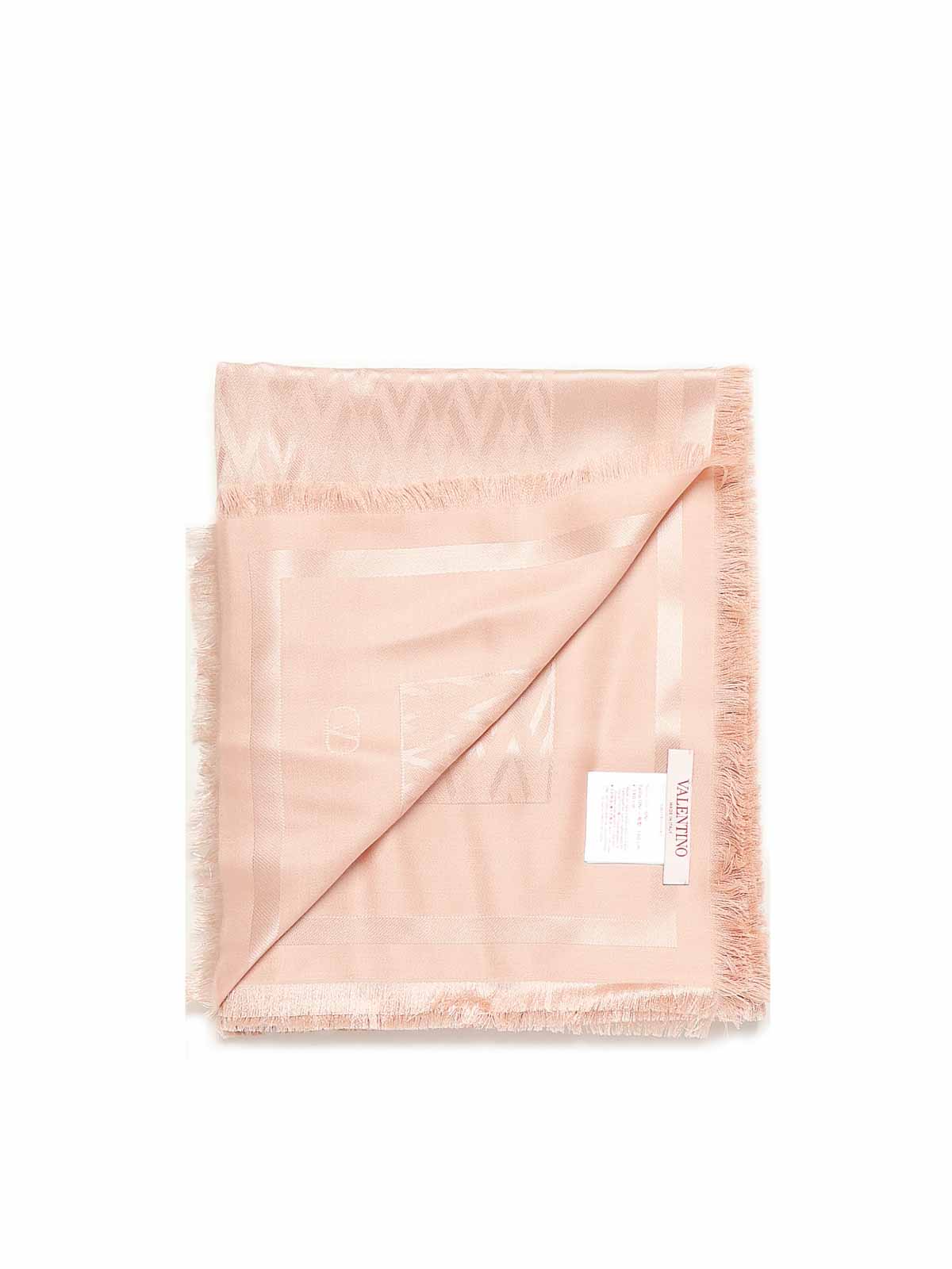 Valentino Toute La V Shawl In Silk And Wool In Nude