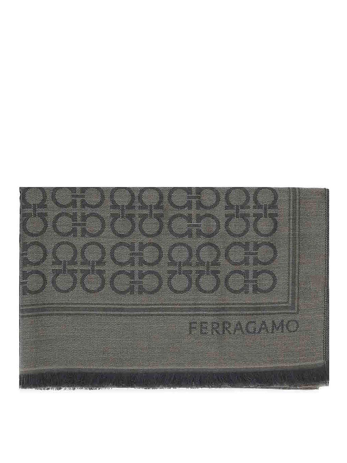 Ferragamo Gancini Square Stole In Gray