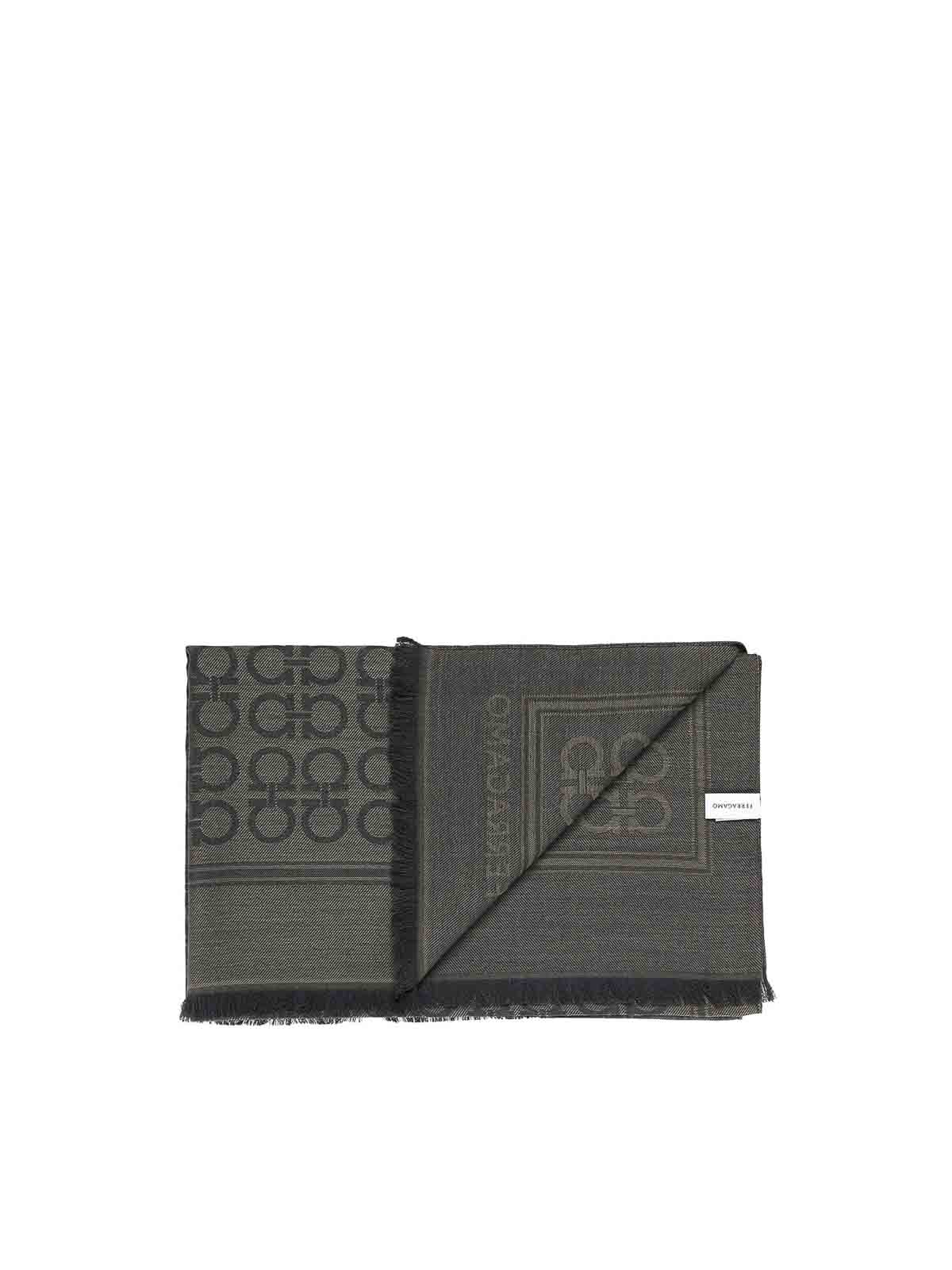 Ferragamo Gancini Square Stole In Gray