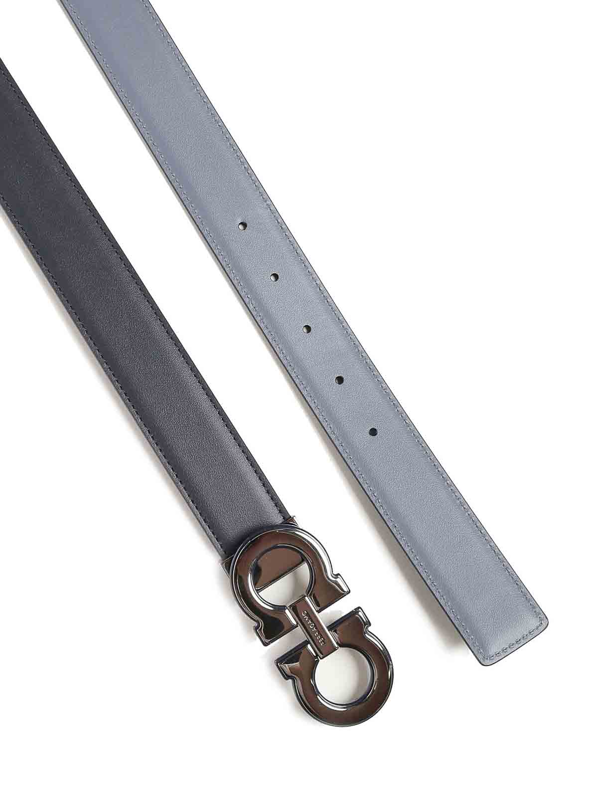 Ferragamo Reversible Gancini Belt In Blue