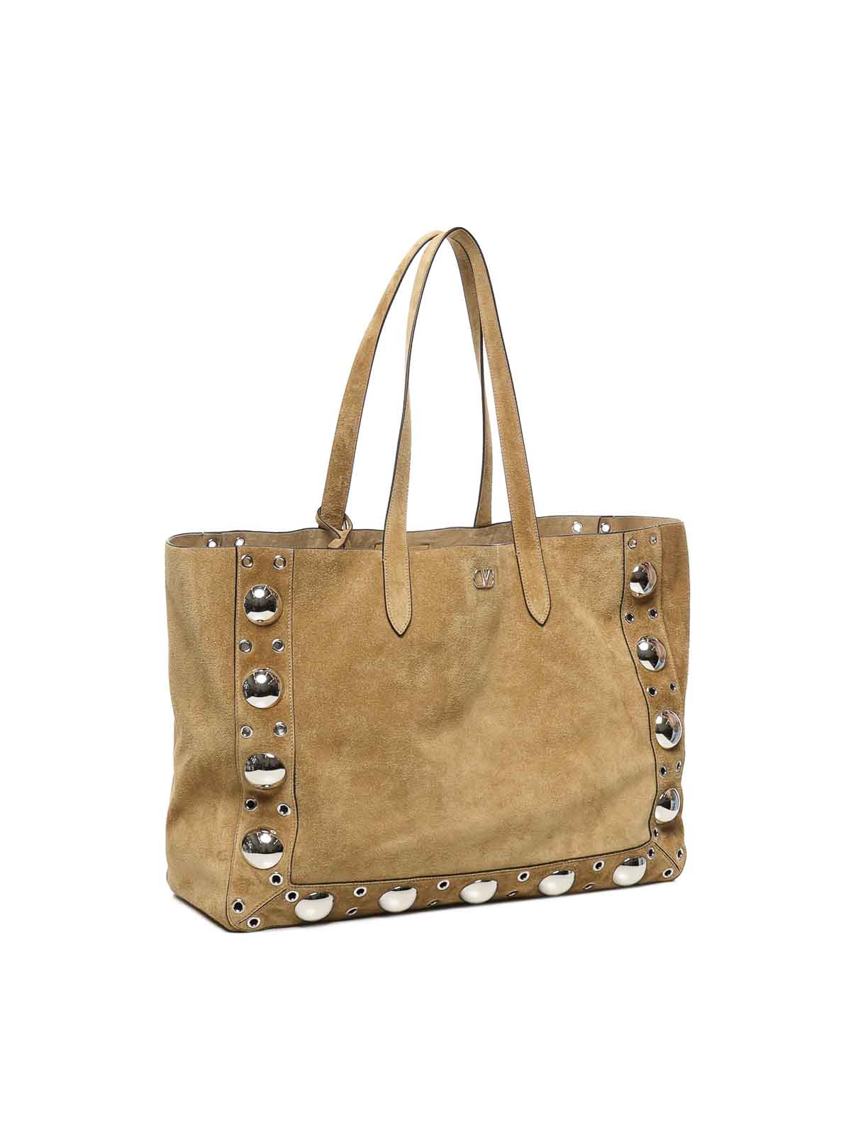 Valentino Nellcote Medium Suede Tote Bag In Sand
