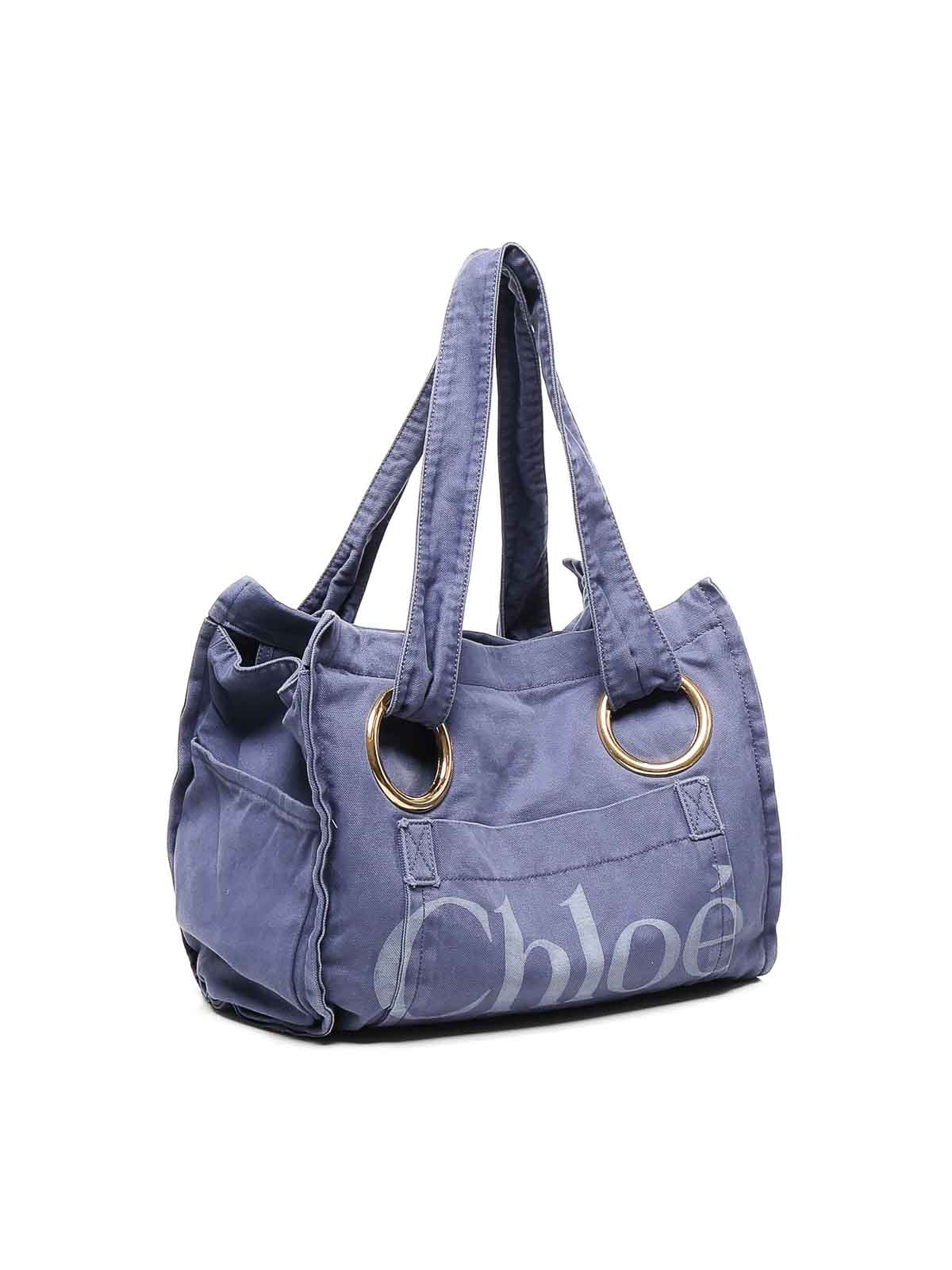 Chloé Cotton Plage Tote Bag In Blue