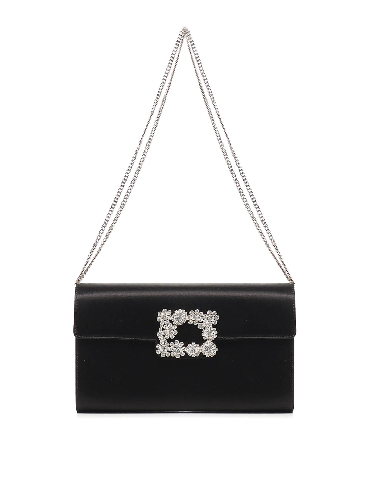 Roger Vivier Efflorescence Satin Clutch In Black