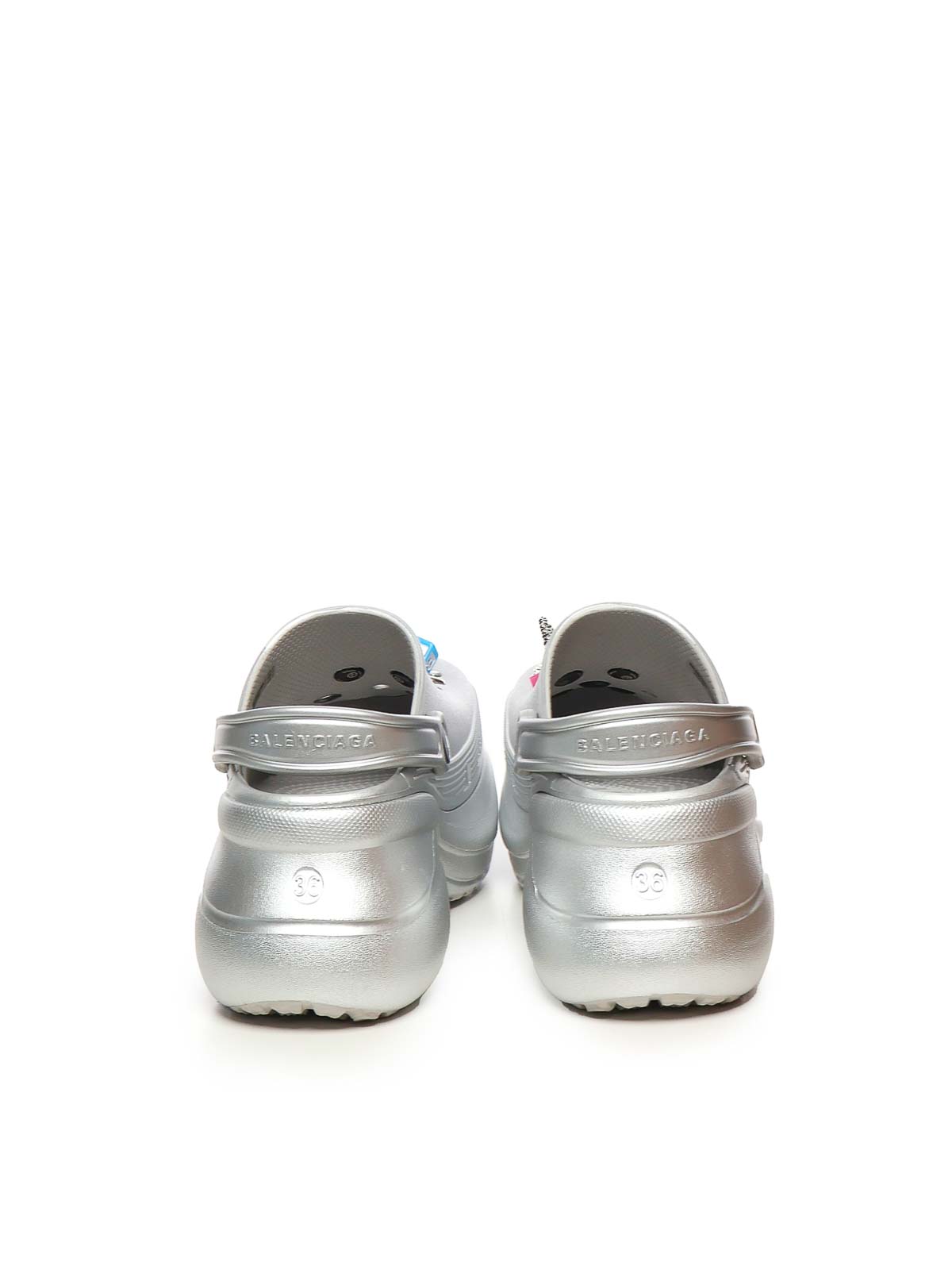 Balenciaga Crocs Jibbitz Clogs In Silver