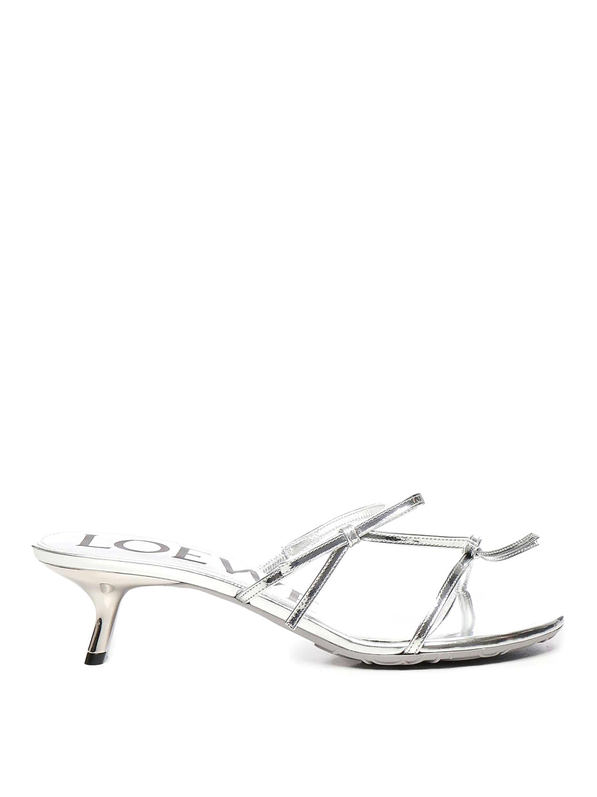 Loewe Petal Sandals In Metallic Calfskin In Silver