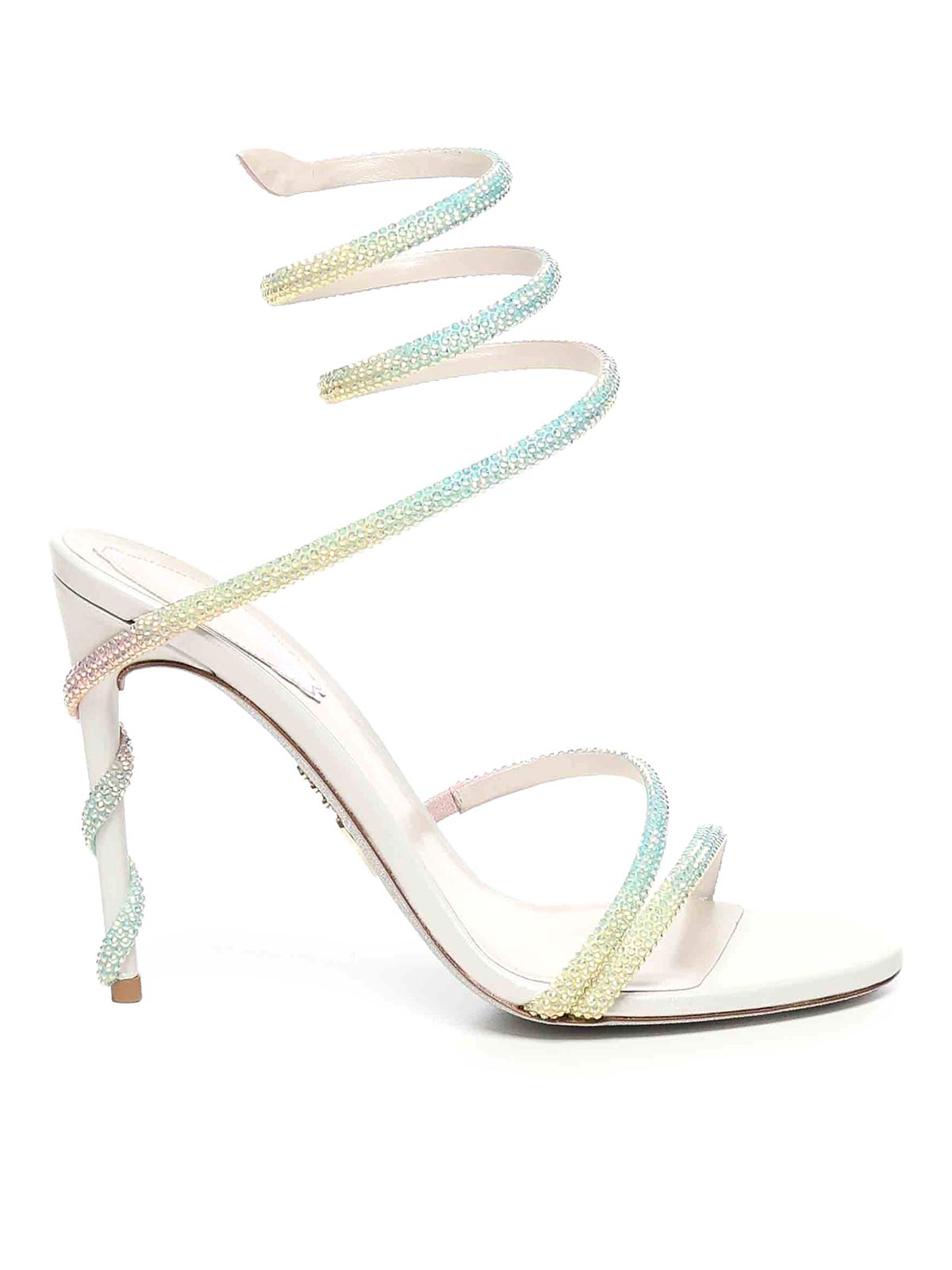 René Caovilla Satin Sandals With Crystals In White