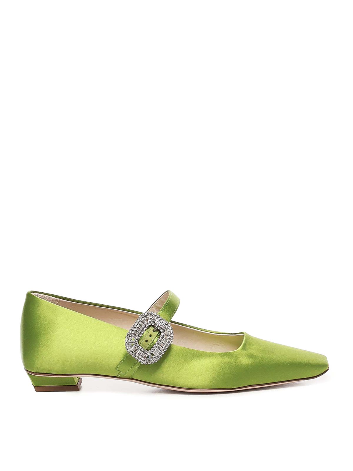 Roger Vivier Belle Vivier Satin Ballet Flats In Green