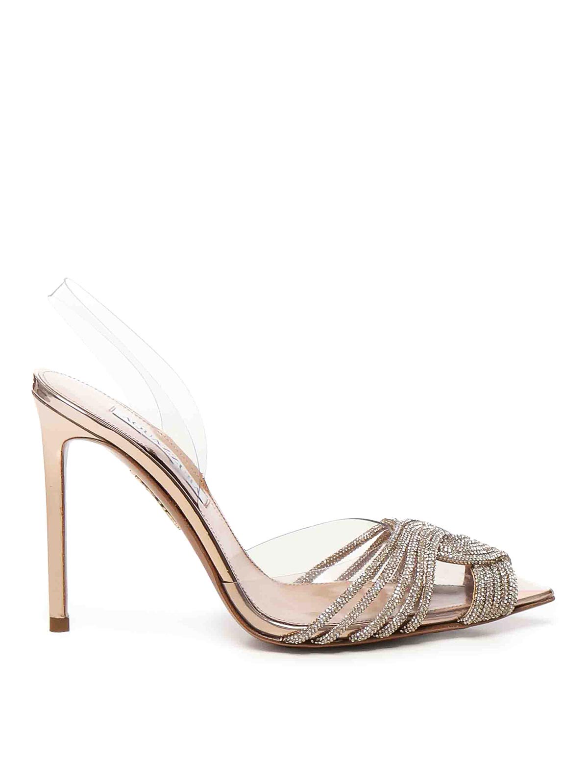 Aquazzura 105mm Gatsby Crystal-embellished Slingback Pumps In Gold