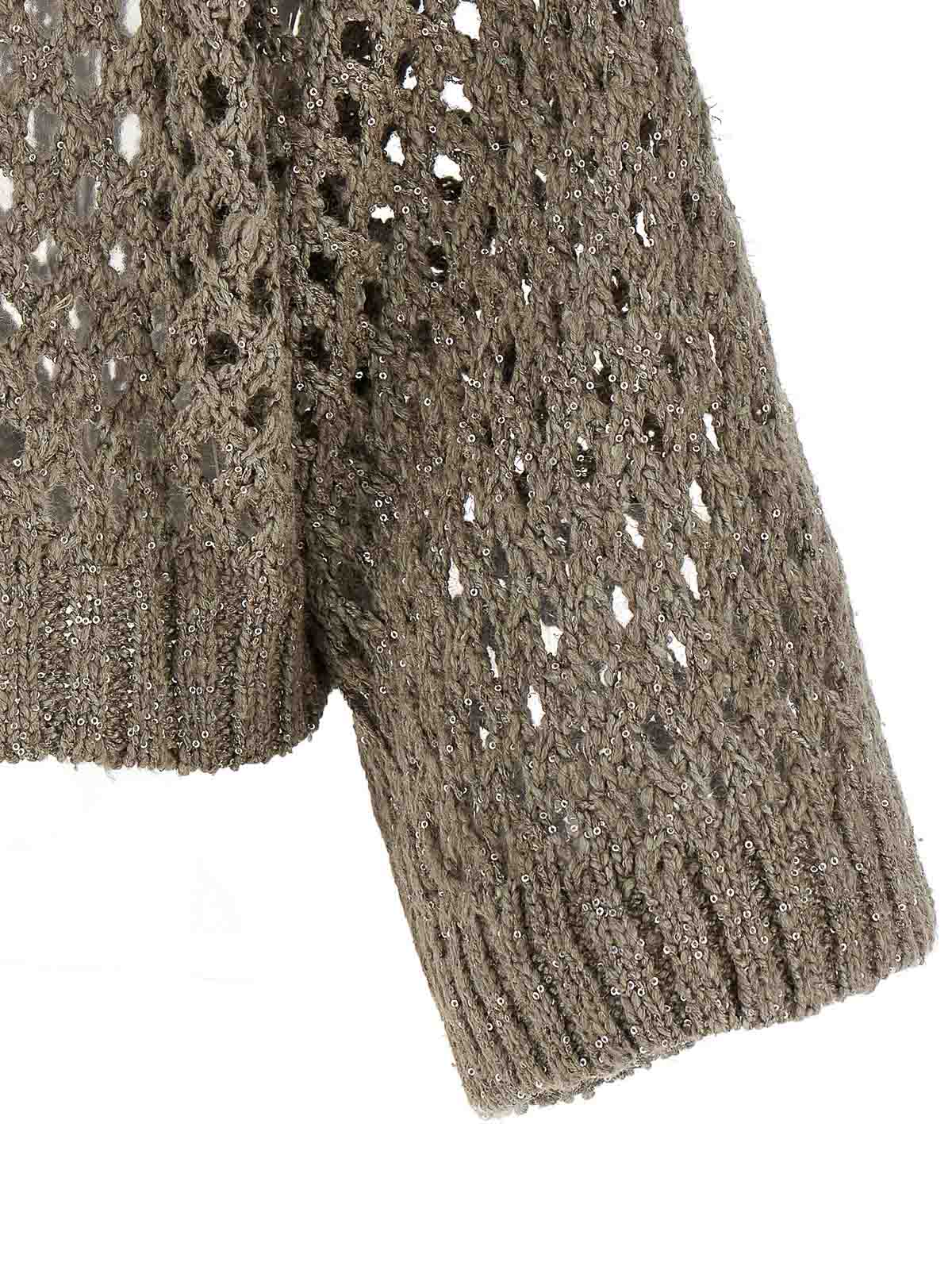 Brunello Cucinelli Grey Rustic Dazzling Net Cropped Sweater In Brown