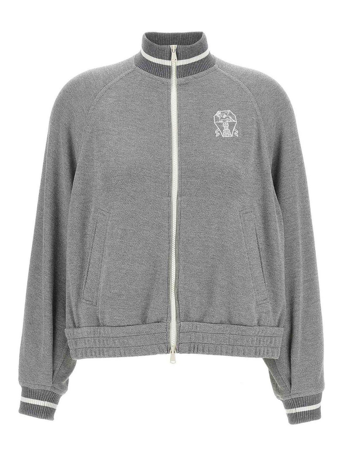 Brunello Cucinelli Logo Zipped Sweatshirt In Gray