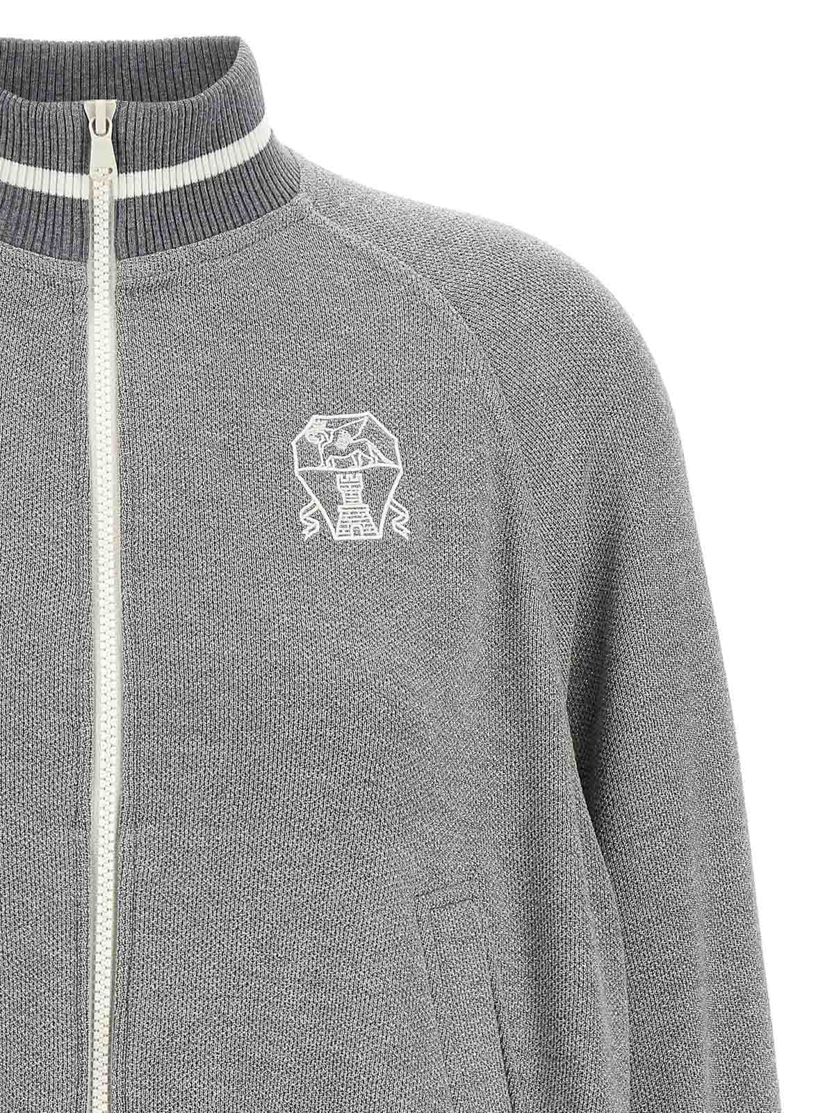 Brunello Cucinelli Logo Zipped Sweatshirt In Gray