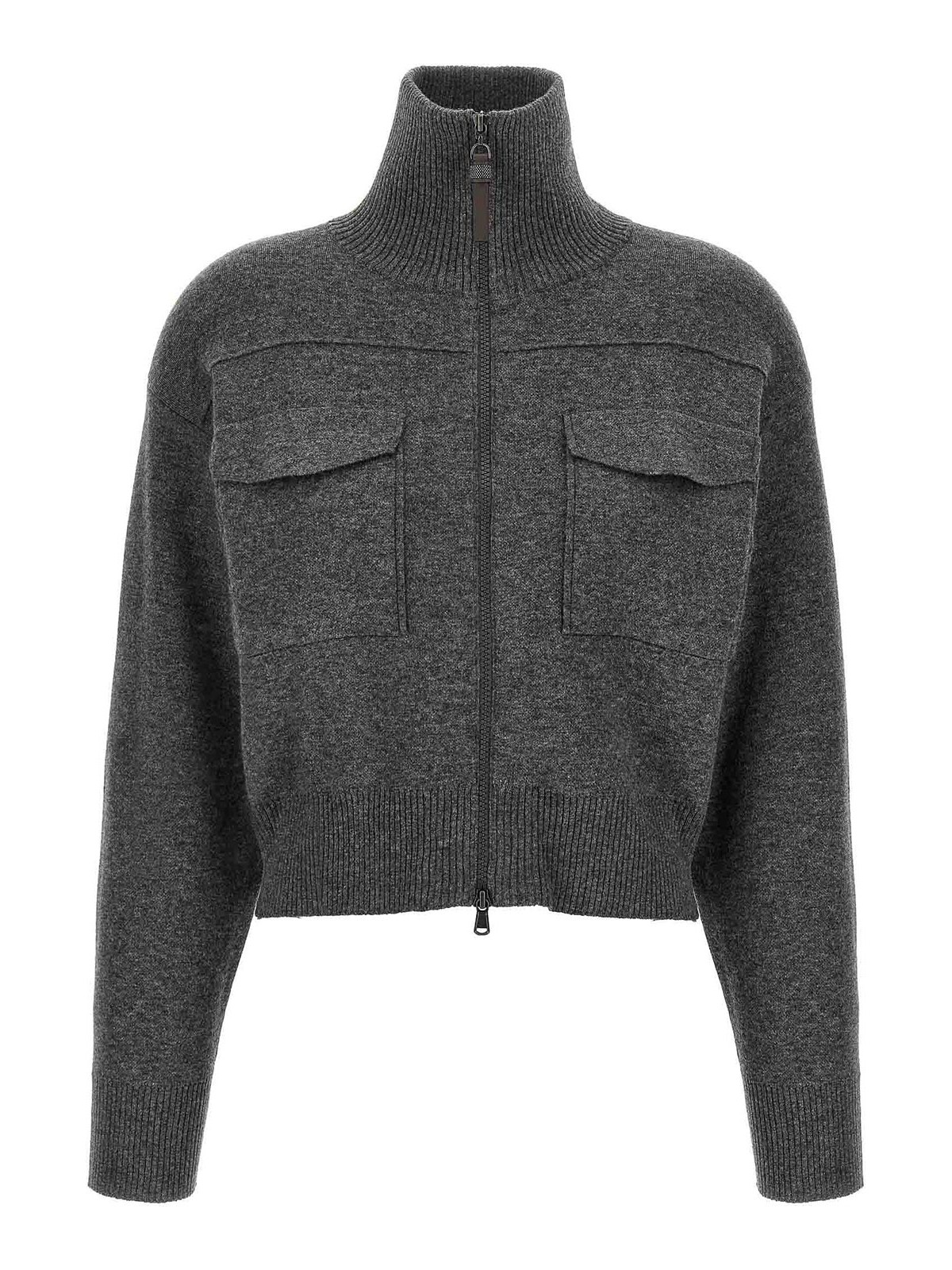 Brunello Cucinelli Shiny Zipper Pull Wool Cardigan