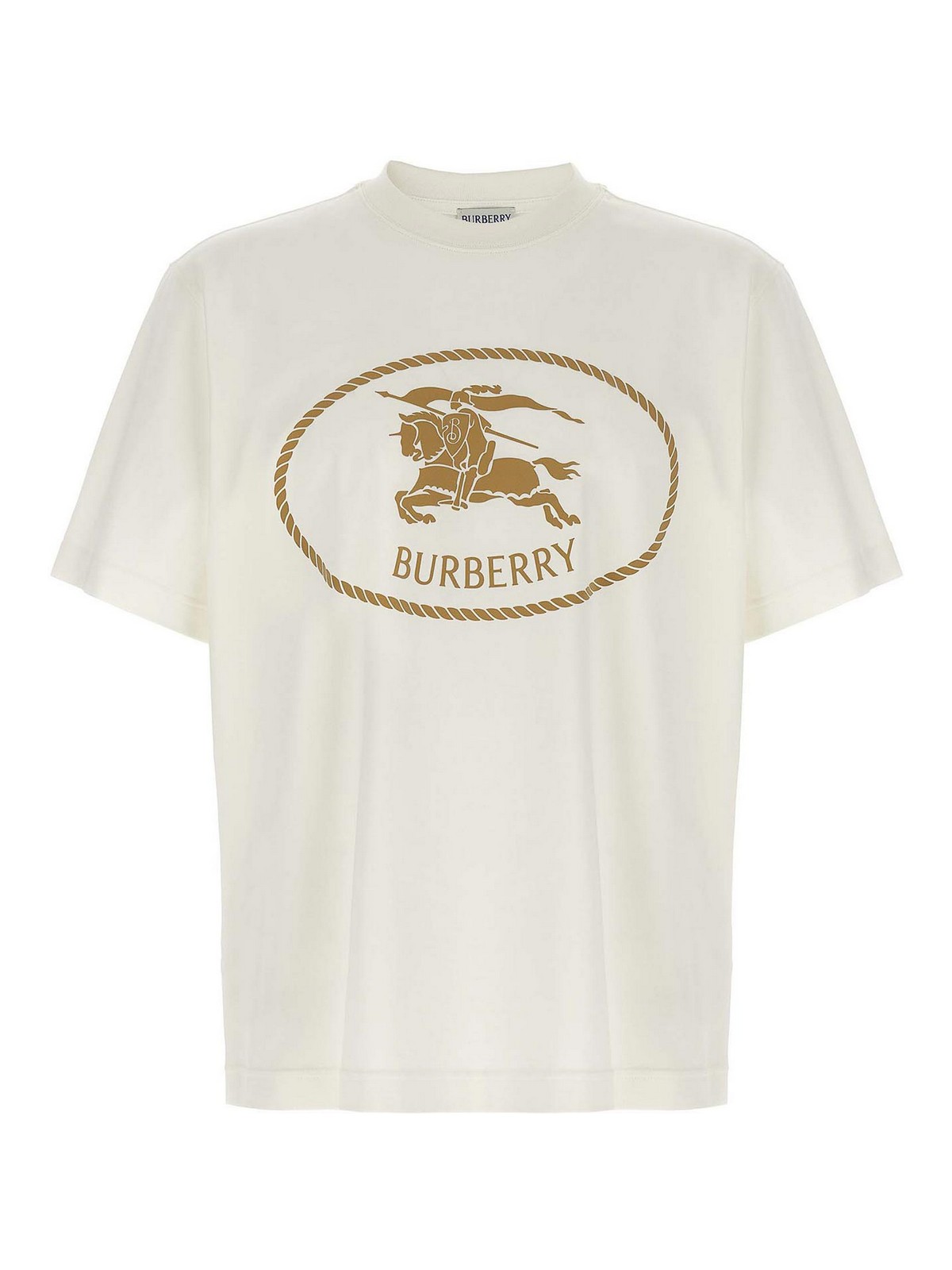 Burberry Beige Crewneck T-shirt With Maxi Logo On The Front In Cotton Man In White