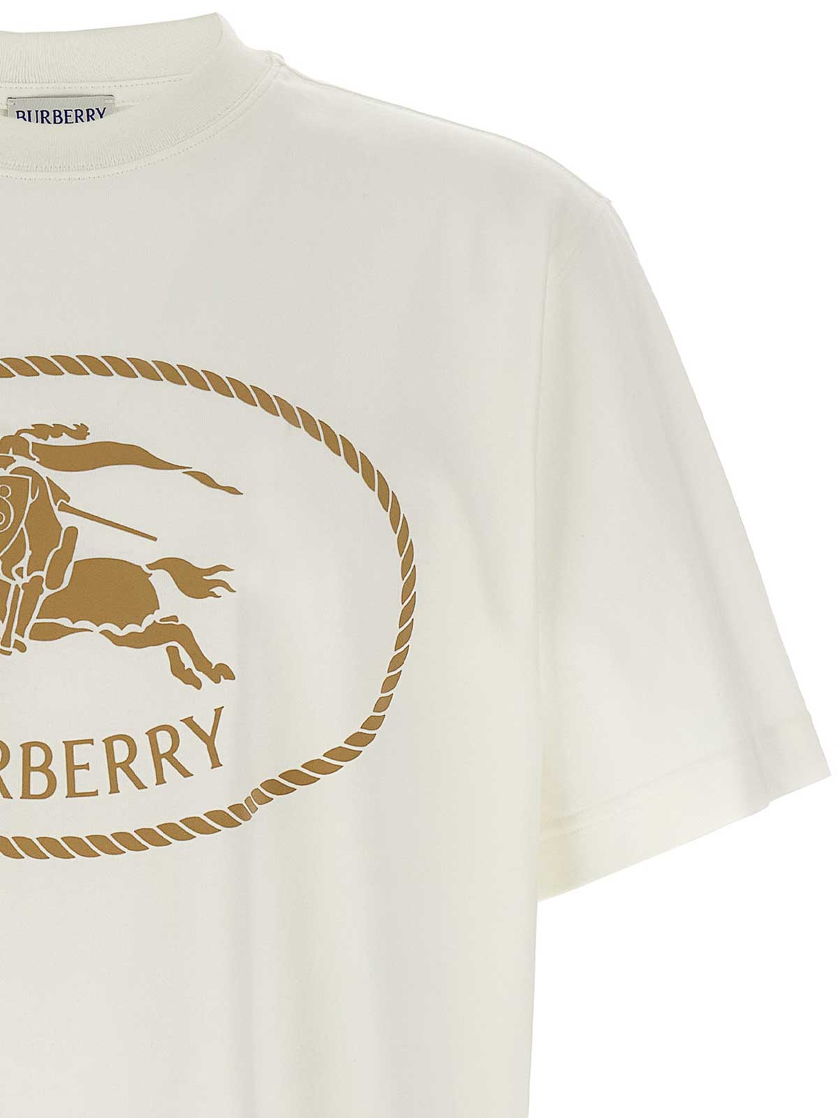 Burberry Beige Crewneck T-shirt With Maxi Logo On The Front In Cotton Man In White