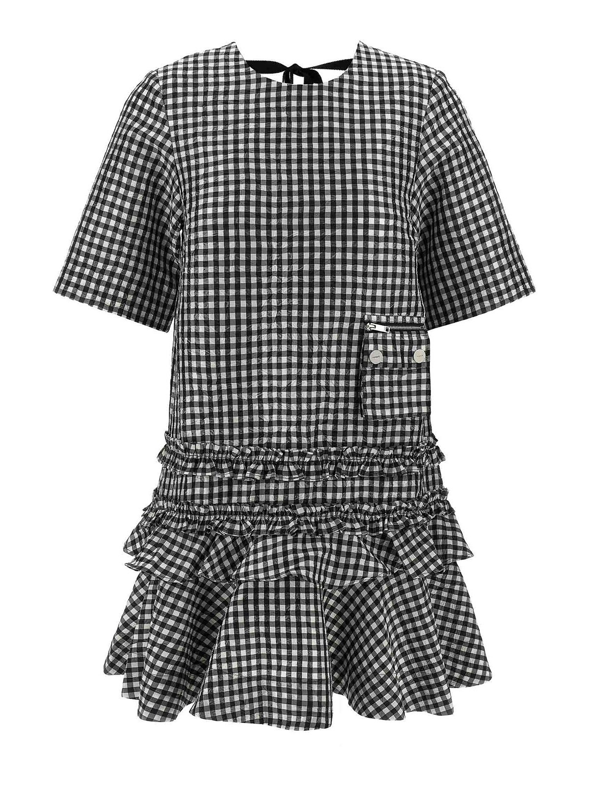 Ganni Crinkled Check Mini Dress