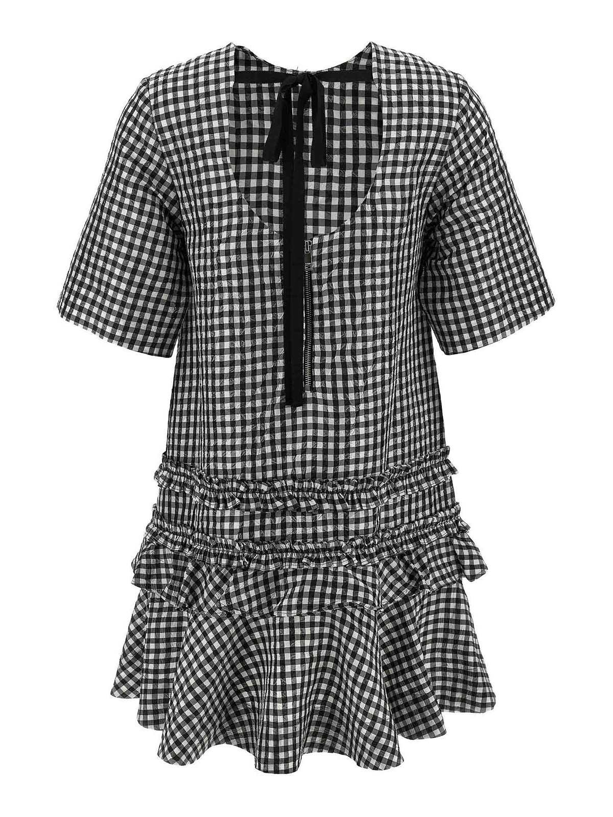 Ganni Crinkled Check Mini Dress