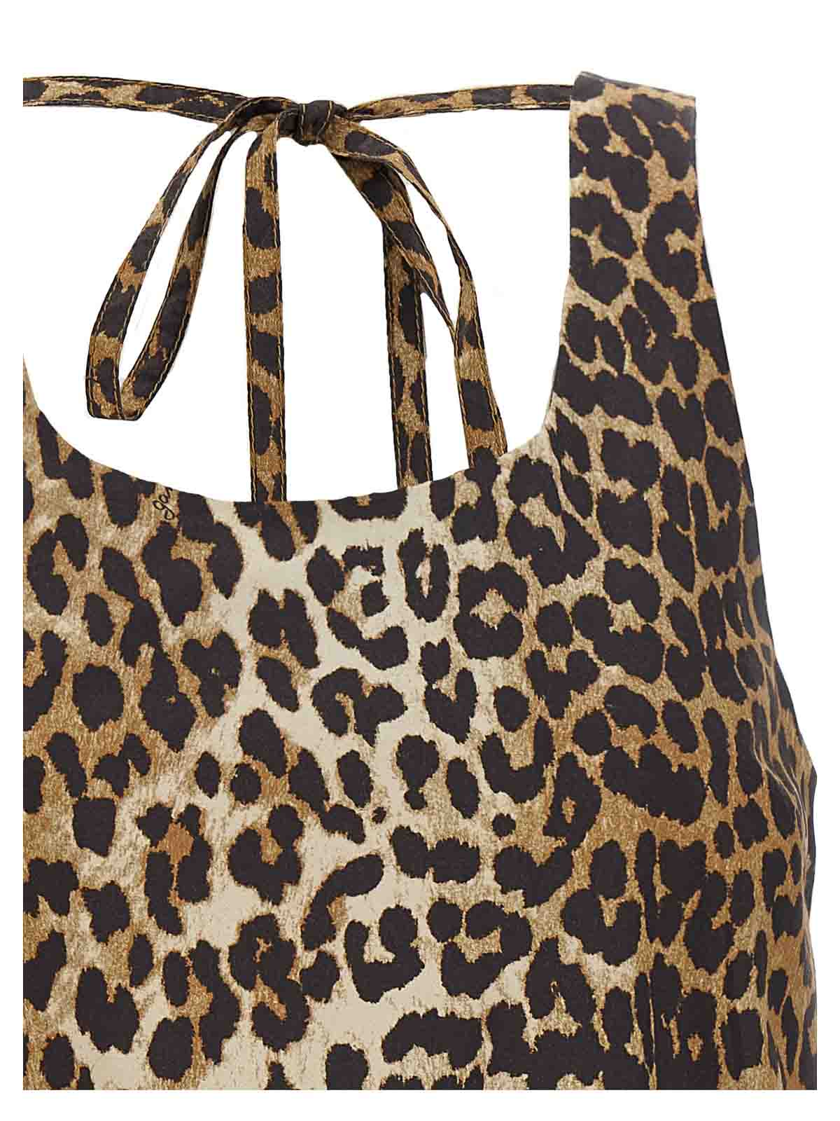 Ganni Leopard-print Ruffled Cotton Poplin Minidress In Brown