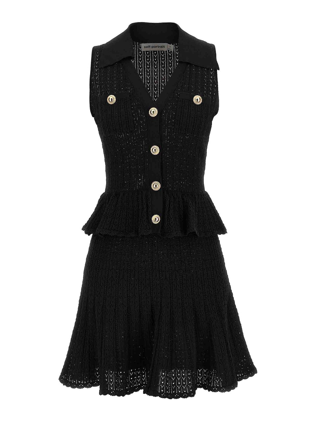Self-portrait Black Pointelle Knit Mini Dress