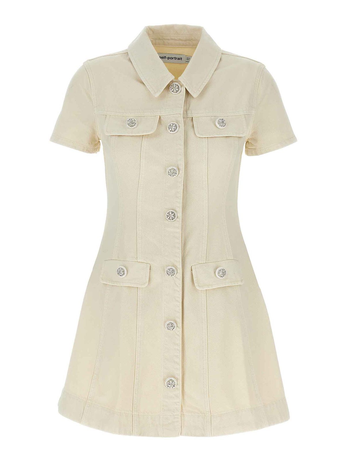 Self-portrait Cream Collared Denim Mini Dress