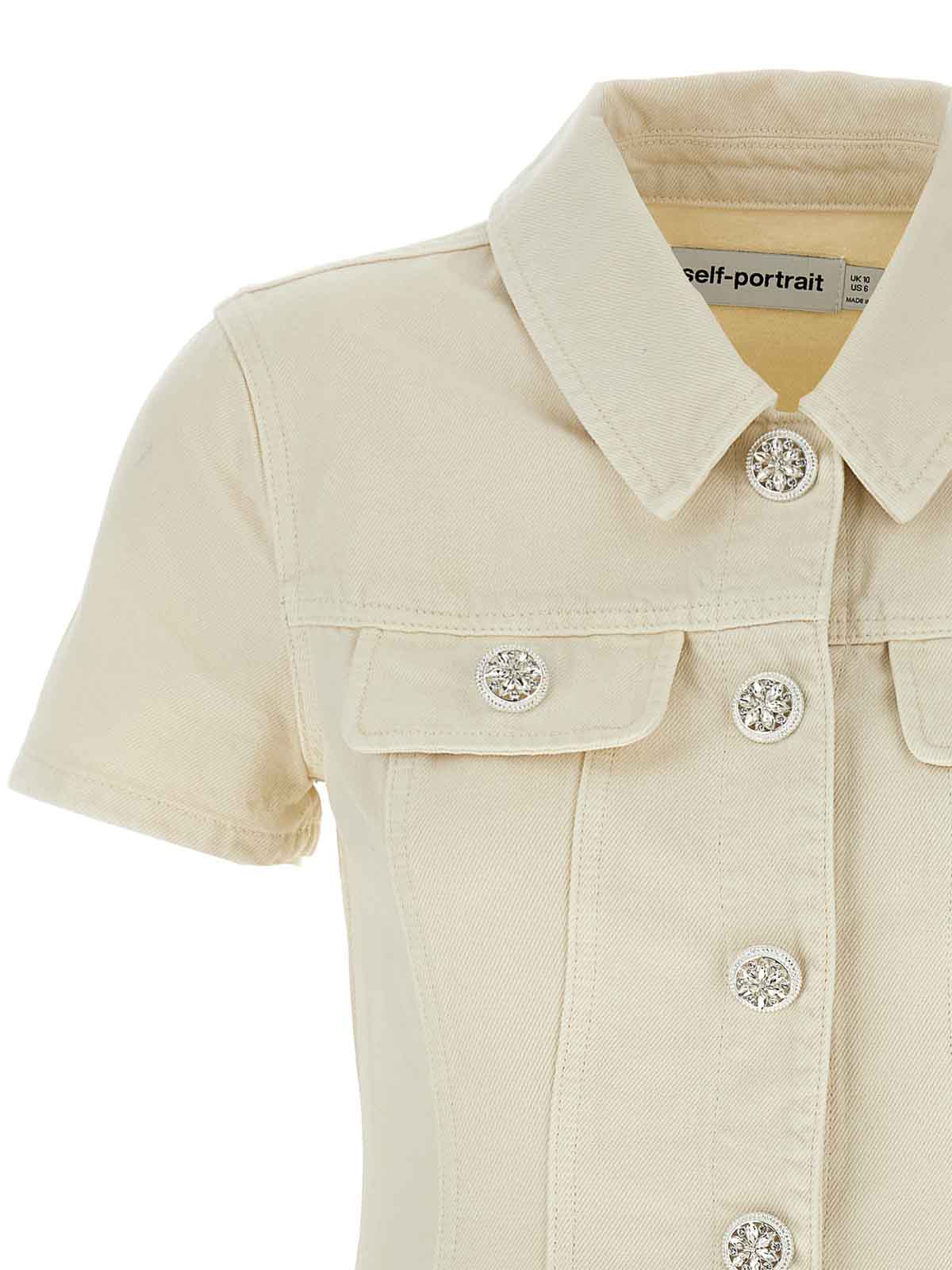 Self-portrait Cream Collared Denim Mini Dress