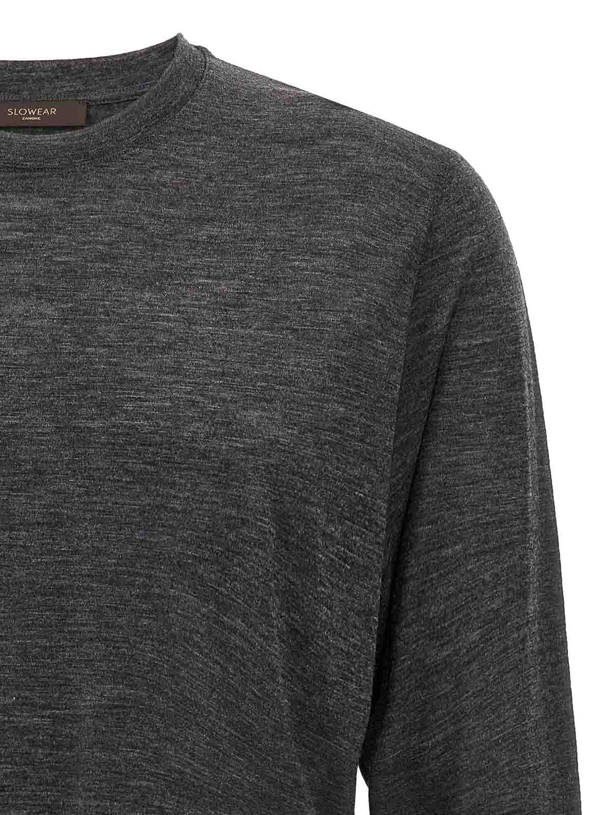 Zanone Heathered Grey Crewneck Wool Sweater With Classic Fit