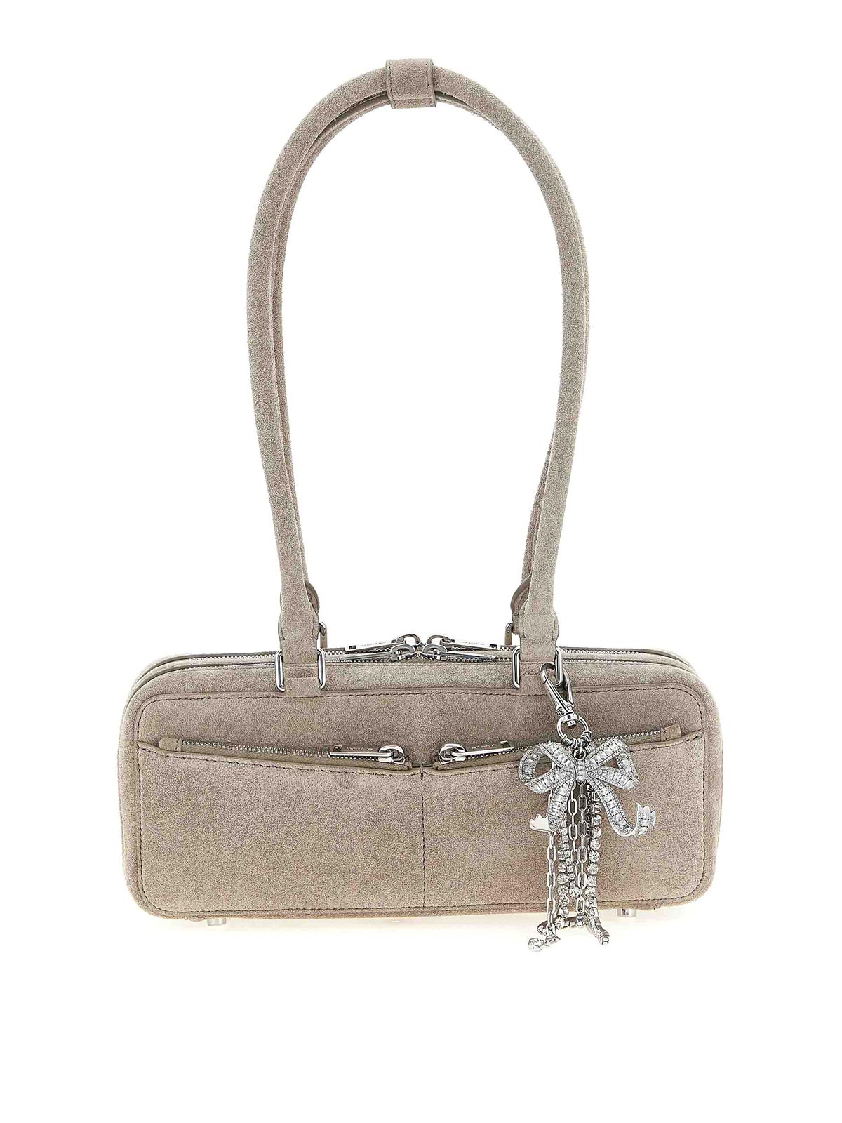 Self-portrait Tan Suede Baguette With Charm Shoulder Bag