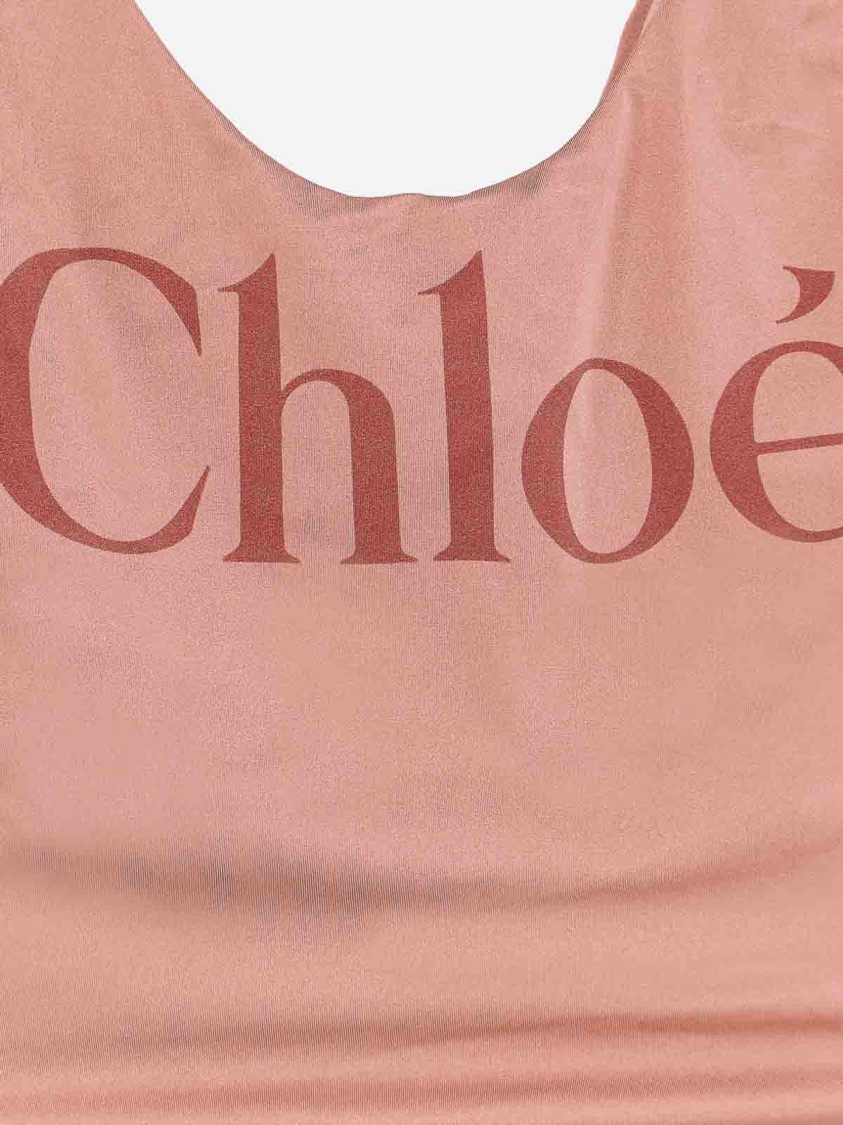 Chloé Maxi Logo Knotted Strap One-piece Swimsuit In Multi