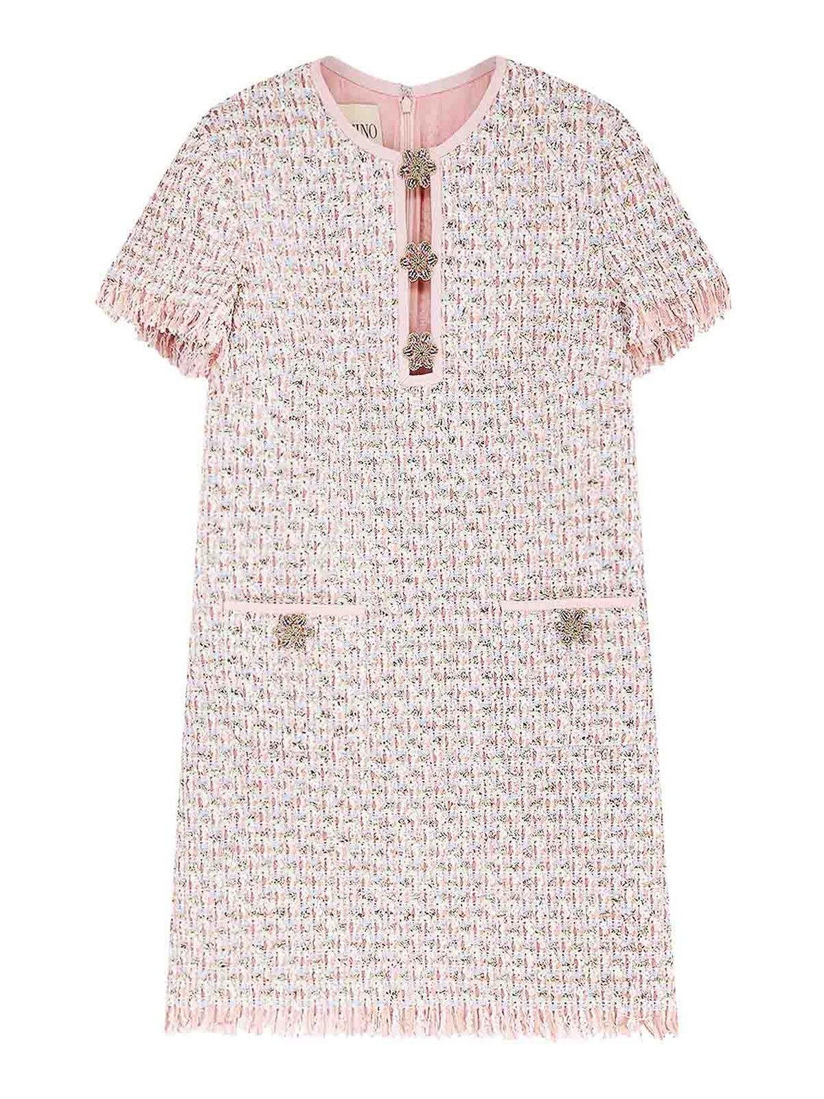 Valentino Vestito Corto In Ribbon Tweed Ricamato