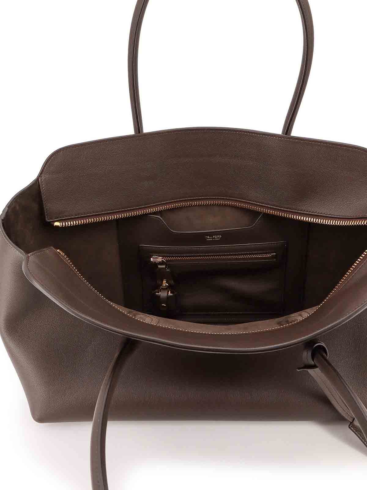 Tom Ford Leather shoulder bag with logo - Brown
