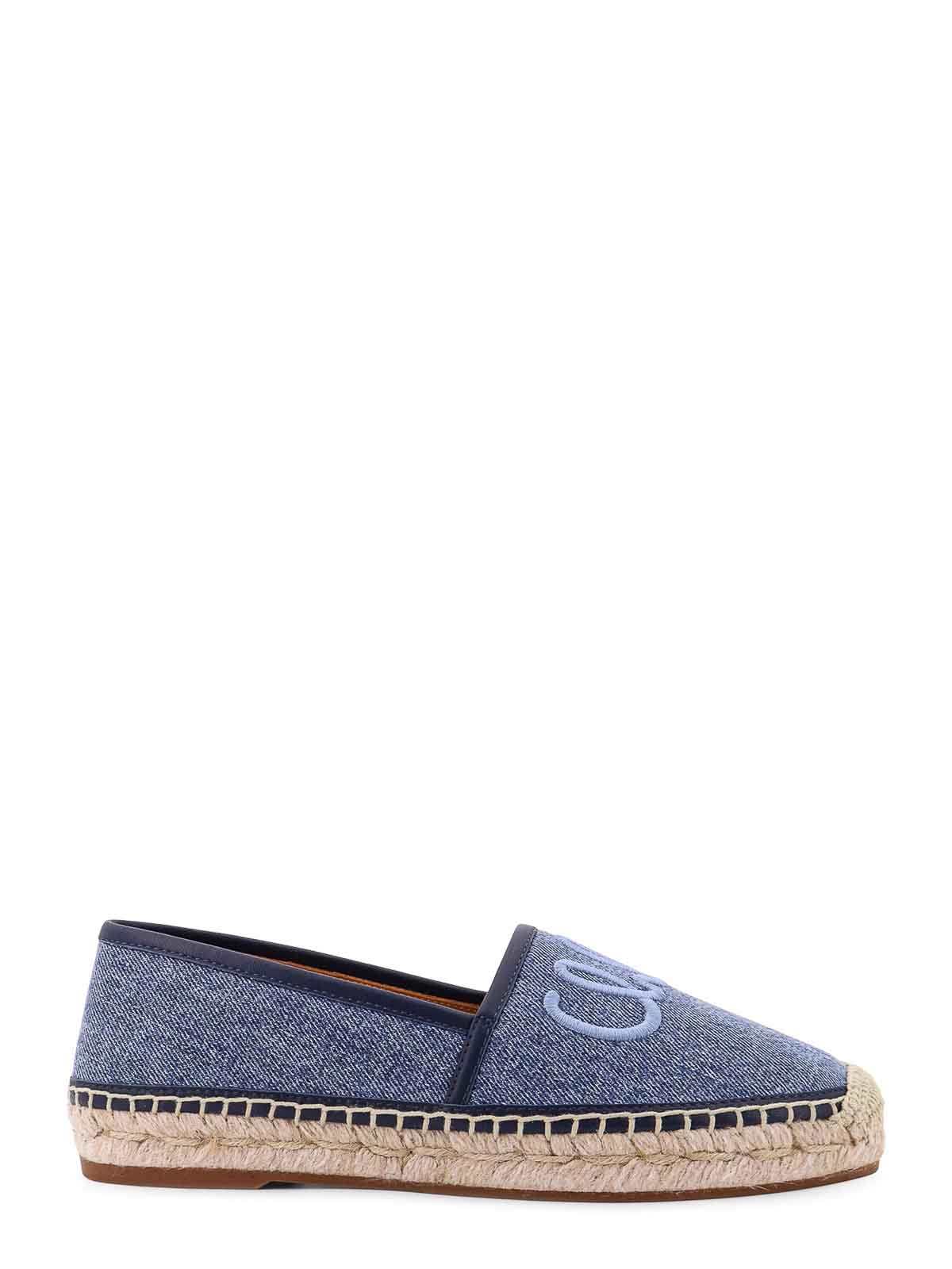 Chloé Espadrilles In Denim With Embroidered Logo In Blue