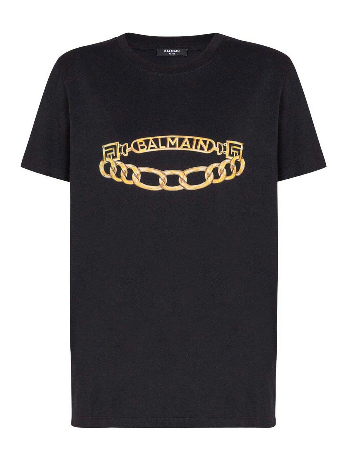 Balmain Crew Neck Graphic Print Short Sleeves In Black