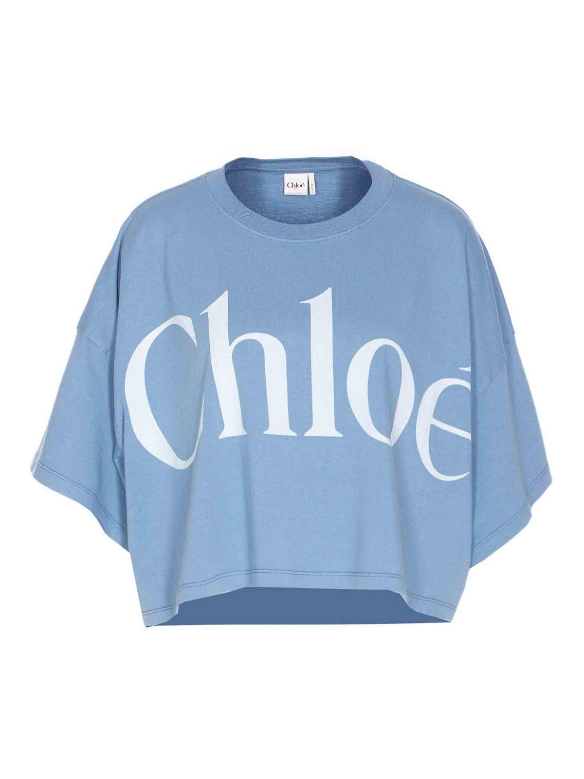 Chloé Women Light Blue Jersey Cropped Logo T-shirt In Blue