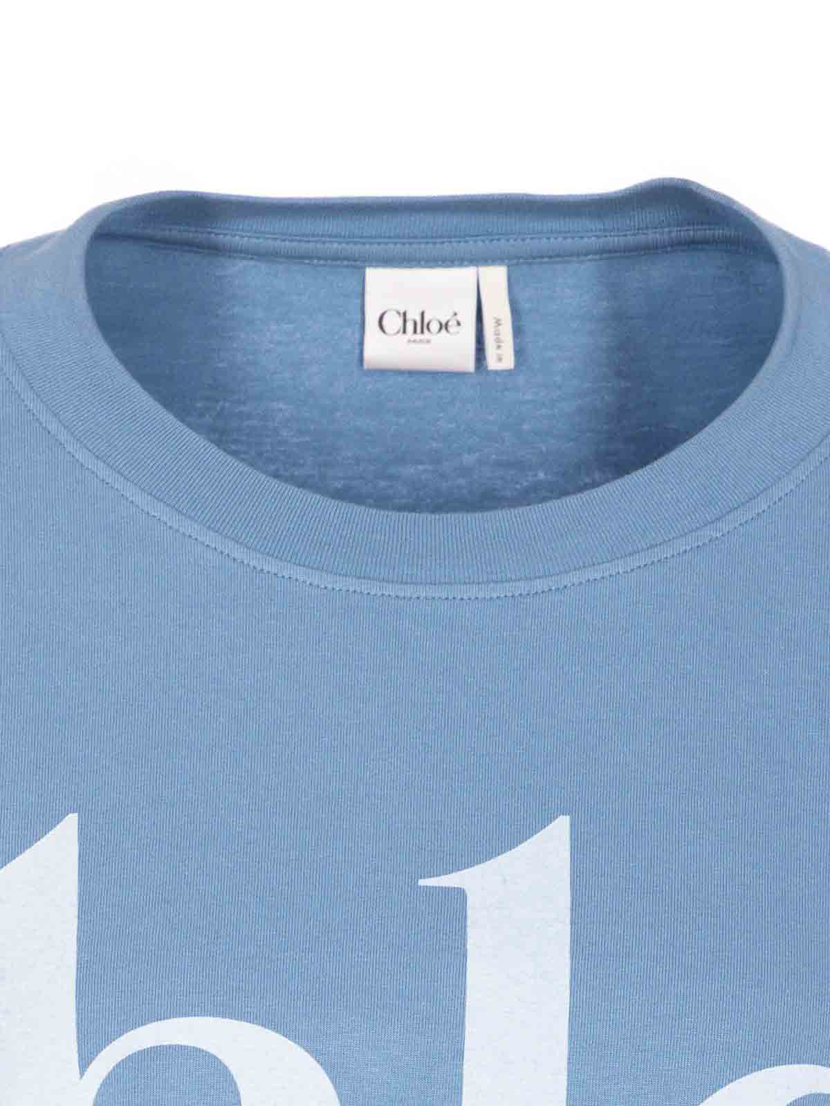 Chloé Women Light Blue Jersey Cropped Logo T-shirt In Blue