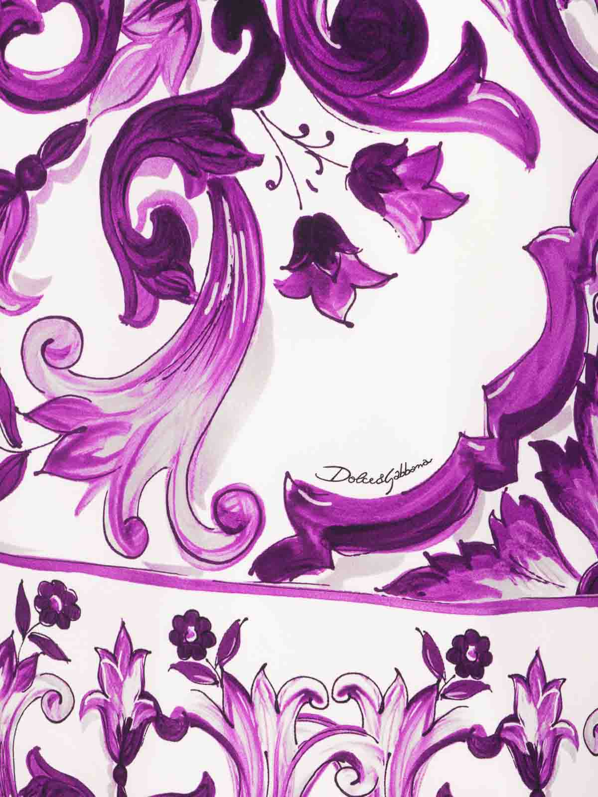 Dolce & Gabbana Violet Crewneck Dress With Rear Zip Closure And All-over Floral Print In Silk Stretch Woman