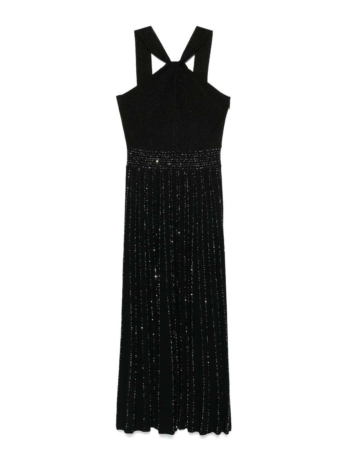 D Exterior Black Flared Long Dress With Lurex-effect