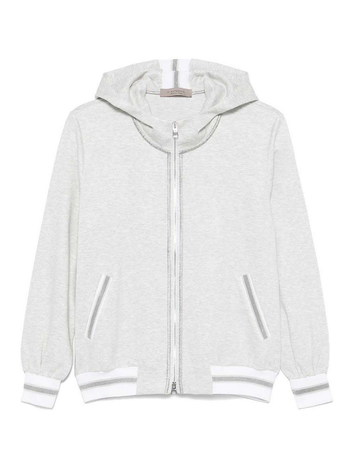 D Exterior Grey Hoodie With Lurex Detailing In Gray