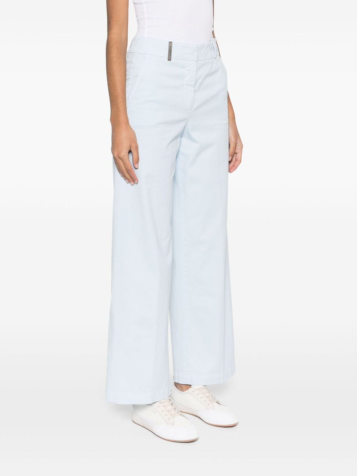 Peserico Baby Blue Cotton Blended Trousers In Blue
