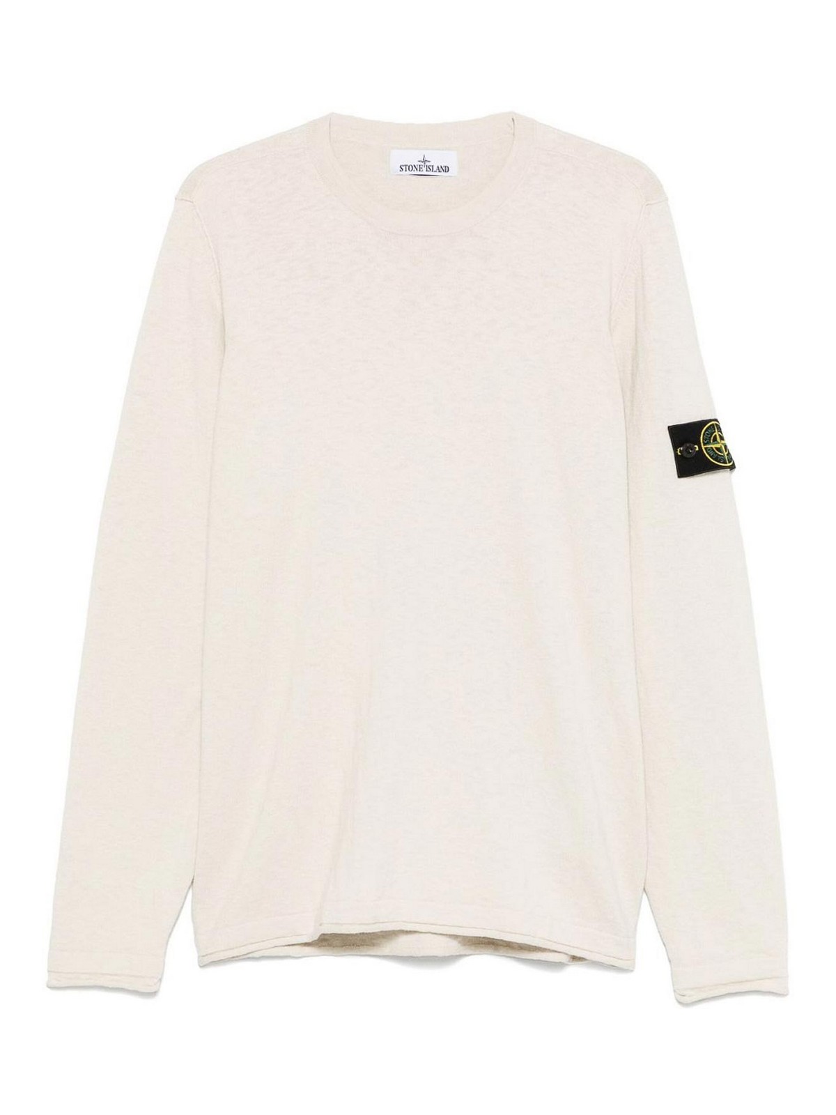 Stone Island High Neck White Sweater With Ribbed Texture And Unique Patch In White
